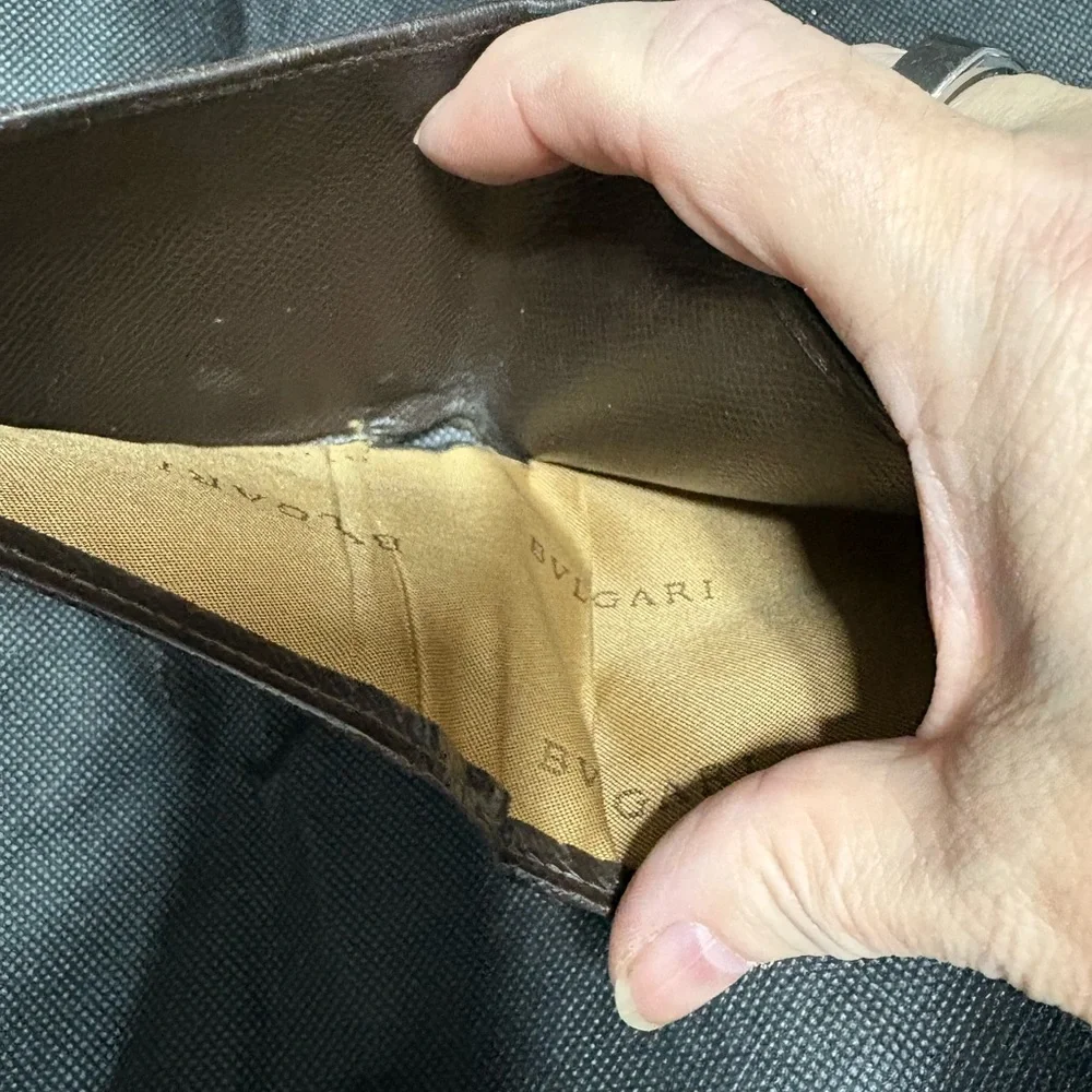 Bulgari Dark Brown Leather Card BiFold Wallet EUC